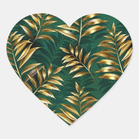 Seamless pattern with golden ferns Herz-Aufkleber (Vorderseite)