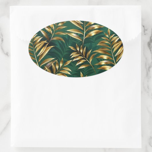 Seamless pattern with golden ferns ovaler aufkleber (Tasche)