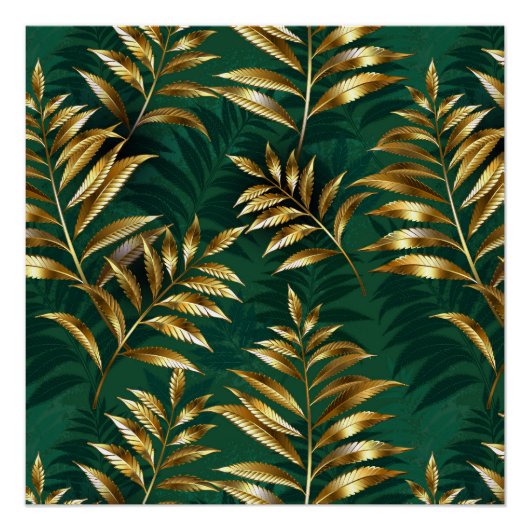 Seamless pattern with golden ferns poster (Vorderseite)