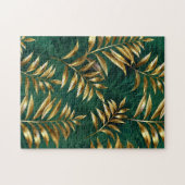 Seamless pattern with golden ferns puzzle (Horizontal)