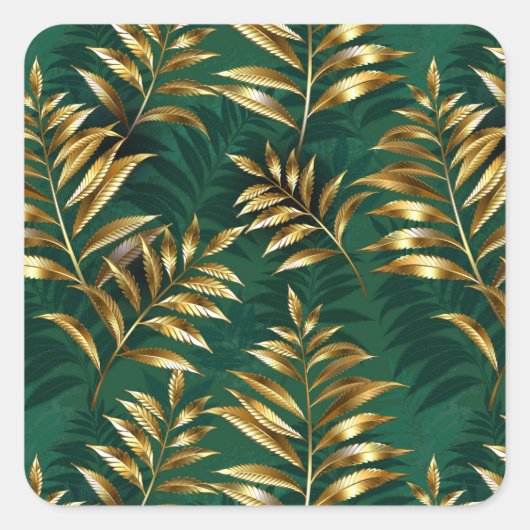 Seamless pattern with golden ferns quadratischer aufkleber (Vorderseite)