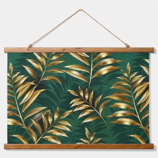 Seamless pattern with golden ferns wandteppich mit holzrahmen (Vorne)