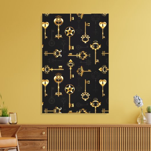 Seamless Pattern with Golden Keys Leinwanddruck (Insitu (Wohnzimmer))