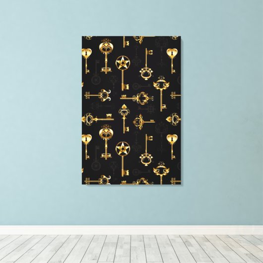 Seamless Pattern with Golden Keys Leinwanddruck (Insitu (Holzboden))