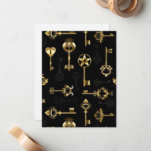 Seamless Pattern with Golden Keys Mitteilungskarte (Vorderseite/Rückseite Beispiel)