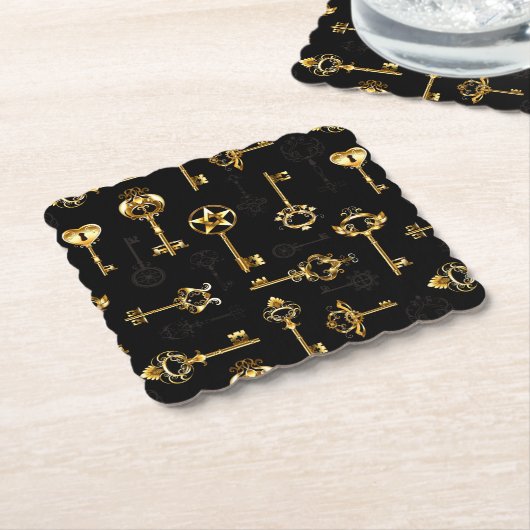 Seamless Pattern with Golden Keys Untersetzer (angewinkelt)
