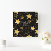 Seamless pattern with Golden Stars Quadratische Wanduhr (Zuhause)