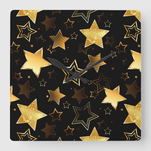 Seamless pattern with Golden Stars Quadratische Wanduhr (Vorderseite)