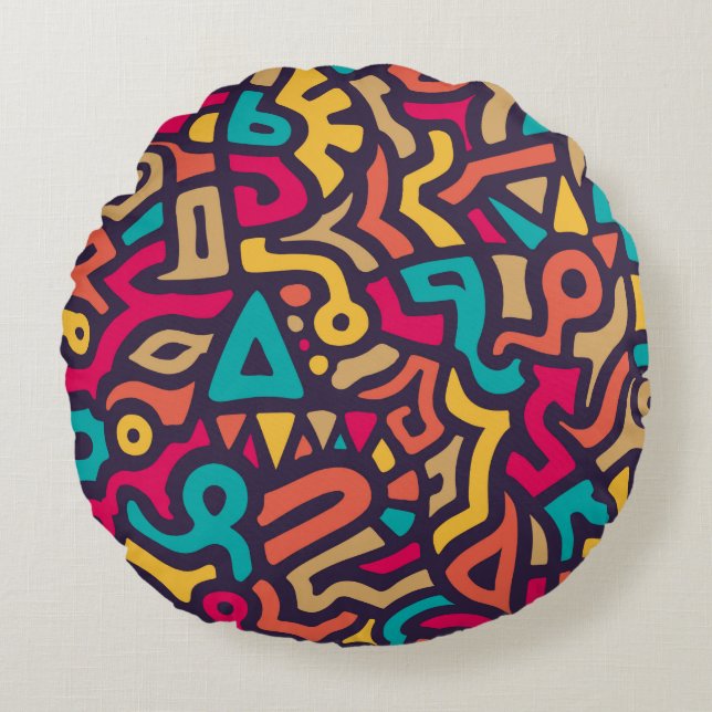 Seamless Pattern with Graffiti Curve Shapes. Mix o Rundes Kissen (Vorderseite)