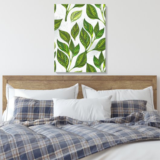 Seamless Pattern with Green Tea Leaves Leinwanddruck (Insitu (Schlafzimmer))