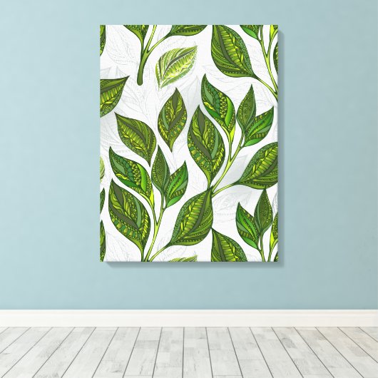 Seamless Pattern with Green Tea Leaves Leinwanddruck (Insitu (Holzboden))