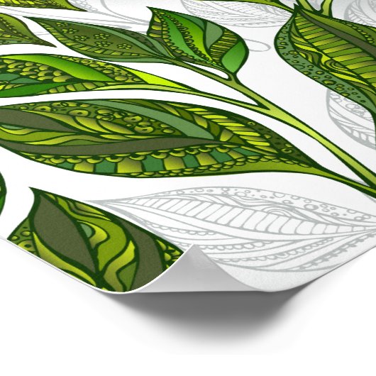Seamless Pattern with Green Tea Leaves Poster (Ecke)
