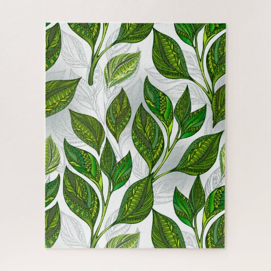Seamless Pattern with Green Tea Leaves Puzzle (Vertikal)