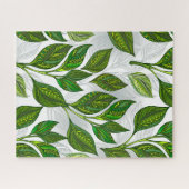 Seamless Pattern with Green Tea Leaves Puzzle (Horizontal)