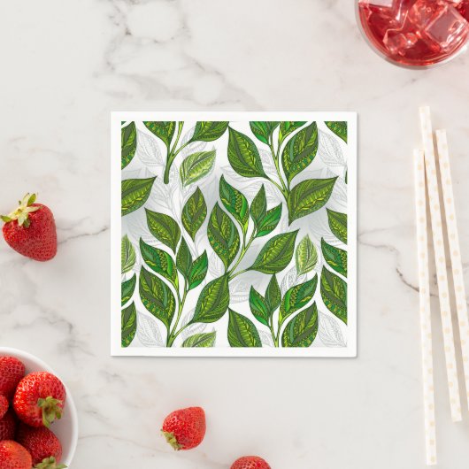 Seamless Pattern with Green Tea Leaves Serviette (Beispiel)