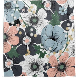 Seamless pattern with hand-drawn delicate flowers. duschvorhang