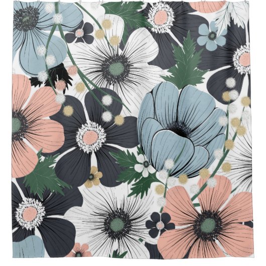 Seamless pattern with hand-drawn delicate flowers. duschvorhang (Vorderseite)