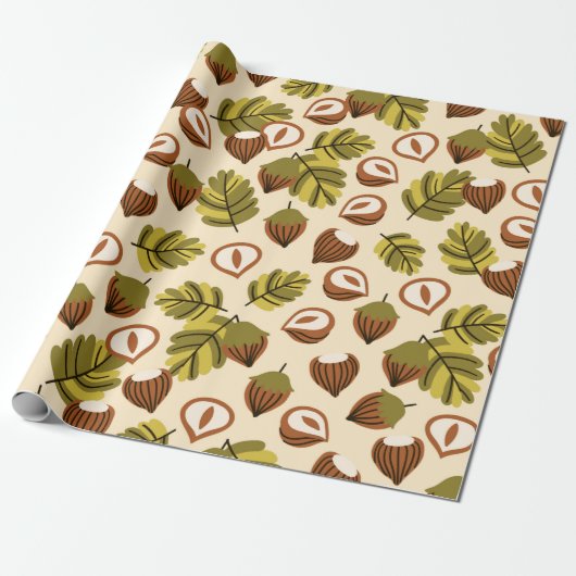 Seamless pattern with hazelnut leaves and acorns. geschenkpapier (Ungerollt)