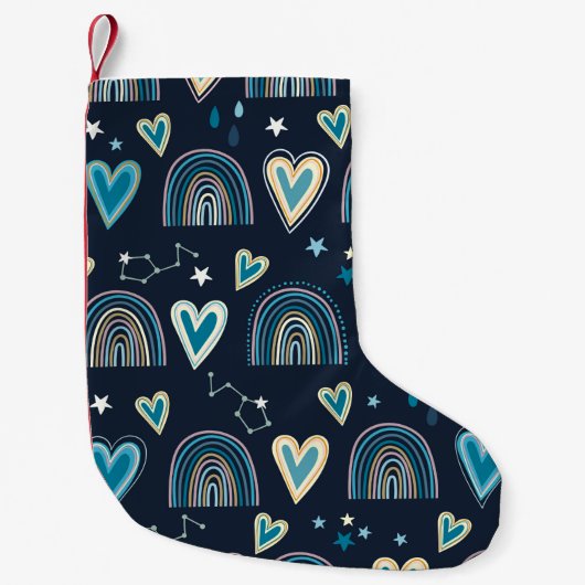 Seamless pattern with hearts, rainbows and celesti kleiner weihnachtsstrumpf (Vorderseite)
