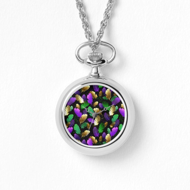 Seamless Pattern with Mardi Gras feathers Armbanduhr (Vorderseite)