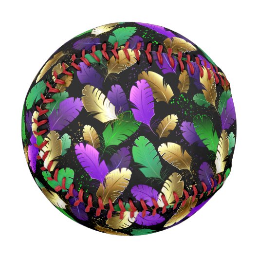 Seamless Pattern with Mardi Gras feathers Baseball (Vorderseite Links)
