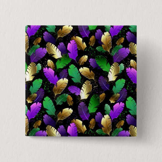Seamless Pattern with Mardi Gras feathers Button (Vorderseite)