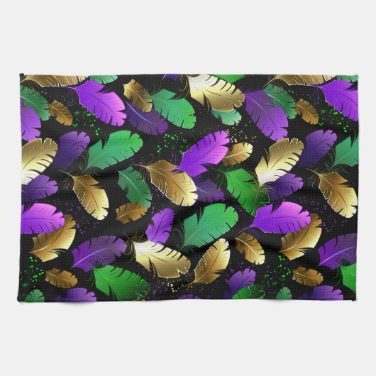 Seamless Pattern with Mardi Gras feathers Geschirrtuch (Horizontal)