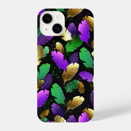 Seamless Pattern with Mardi Gras feathers iPhone Hülle (Rückseite)