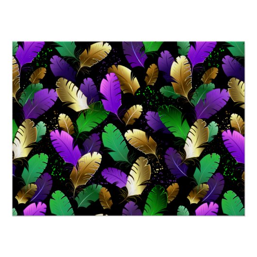 Seamless Pattern with Mardi Gras feathers Poster (Vorderseite)