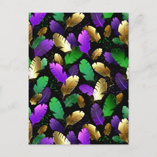 Seamless Pattern with Mardi Gras feathers Postkarte (Vorderseite)
