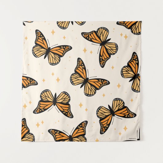 Seamless pattern with monarch butterflies. Contemp Wandteppich (Vorderseite)
