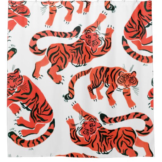 Seamless pattern with painted in gouache tigers in duschvorhang (Vorderseite)