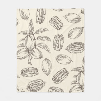 Seamless pattern with pecan: pecan nuts and leaves fleecedecke