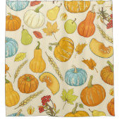 Seamless pattern with pumpkins, autumn leaves, app duschvorhang (Vorderseite)