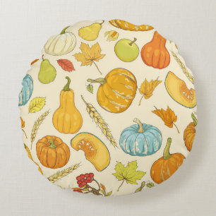 Seamless pattern with pumpkins, autumn leaves, app rundes kissen