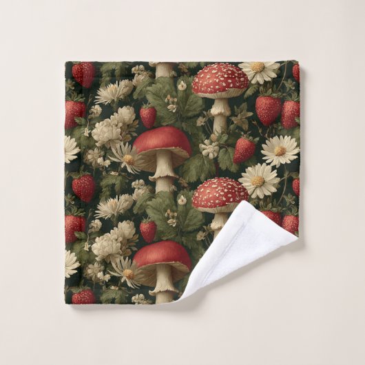 Seamless Pattern with Red Fly Agaric and Flowers Badhandtuch Set (Waschlappen)