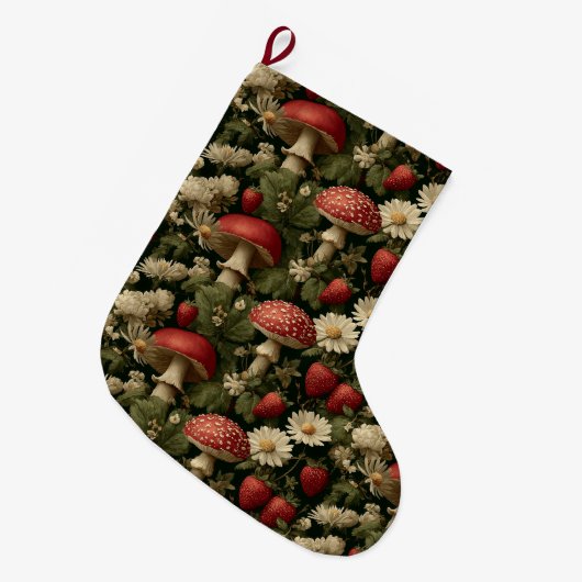Seamless Pattern with Red Fly Agaric and Flowers Großer Weihnachtsstrumpf (Vorderansicht (hängend))