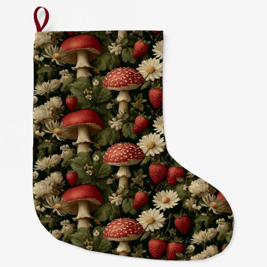Seamless Pattern with Red Fly Agaric and Flowers Großer Weihnachtsstrumpf (Vorderseite)