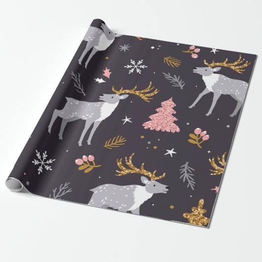 seamless pattern with reindeer, fir trees and sno geschenkpapier (Ungerollt)