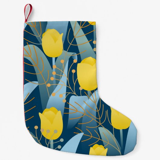 Seamless pattern yellow tulips on dark blue backgr kleiner weihnachtsstrumpf (Vorderseite)