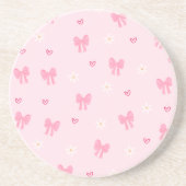 Seamless Pink Bow and Floral Pattern – Cute Girly Getränkeuntersetzer (Vorne)