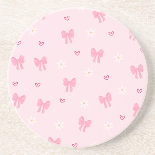 Seamless Pink Bow and Floral Pattern – Cute Girly Getränkeuntersetzer (Vorne)