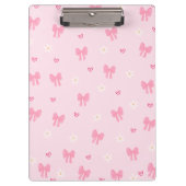 Seamless Pink Bow and Floral Pattern – Cute Girly Klemmbrett (Vorderseite)