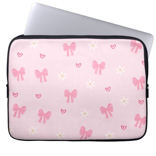Seamless Pink Bow and Floral Pattern – Cute Girly  Laptopschutzhülle (Vorderseite)