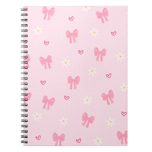 Seamless Pink Bow and Floral Pattern – Cute Girly  Notizblock (Vorderseite)