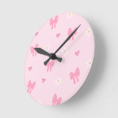 Seamless Pink Bow and Floral Pattern – Cute Girly  Runde Wanduhr (Winkel)