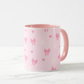 Seamless Pink Bow and Floral Pattern – Cute Girly Tasse (VorderseiteRechts)