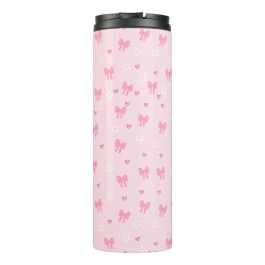 Seamless Pink Bow and Floral Pattern – Cute Girly Thermosbecher (Rückseite)