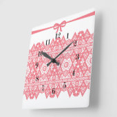 Seamless pink romantic elegant lace lacy bow white quadratische wanduhr (Winkel)