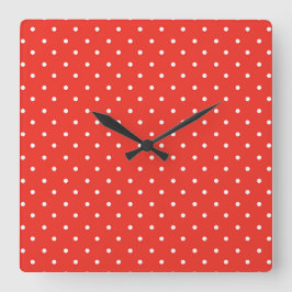 Seamless red background polka dot pattern quadratische wanduhr